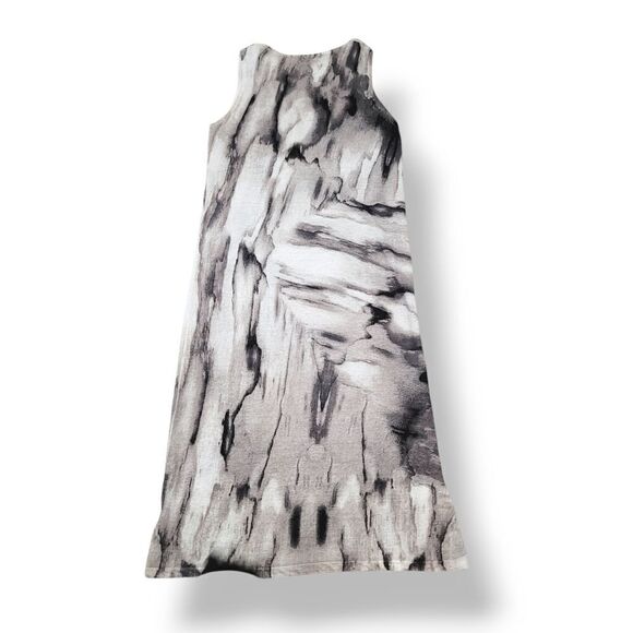 NEW Kinross Cashmere 100% Linen Waterfall Print Tank Dress Grey Combo Size Large - Picture 5 of 8